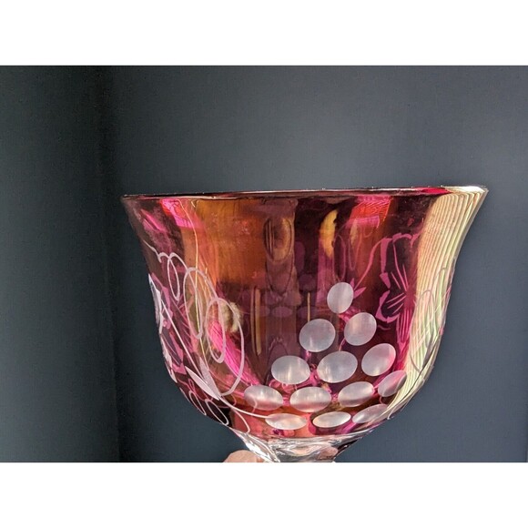 Echt Bleikrystal Hand Cut Cranberry Bell  -  Made In Germany  -  7-1/2" Tall - Picture 9 of 12